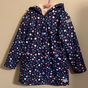 Hatley - girls size 7 - Heart Pattern Hooded insulated Rain Jacket
